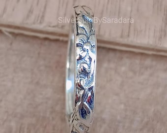 Handmade Sterling Silver Flower Ring: Floral Leaf Band