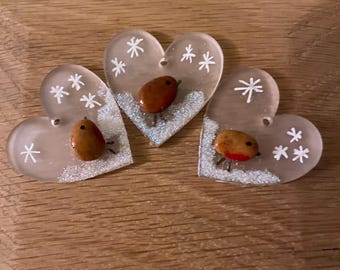 A Set of 3 unique beach pebble/Sea Glass Christmas Baubles/Tree Hangings/Drift Wood Tree/Tree Decorations/Sea Glass/Cornish/Christmas Gifts