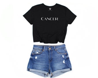 Cancer Cropped Top | Astrology Crop Tops | Black Graphic Tees | Womens Gifts