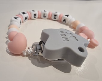 Pink and white beads personalised dummy clip