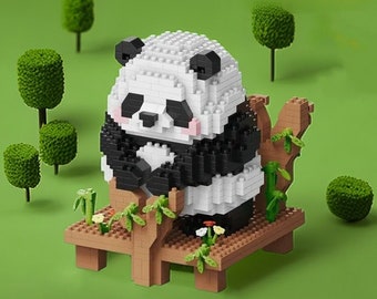 Build-Your-Own Adorable Panda Garden Nano Blocks Brick Set - Charming 1098 Piece Panda Model with Bench - Delightful Wildlife Building Kit