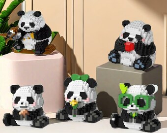 Adorabile set di mattoncini Nano Blocks Panda - Altalena da giardino articolata e figure di panda staccabili