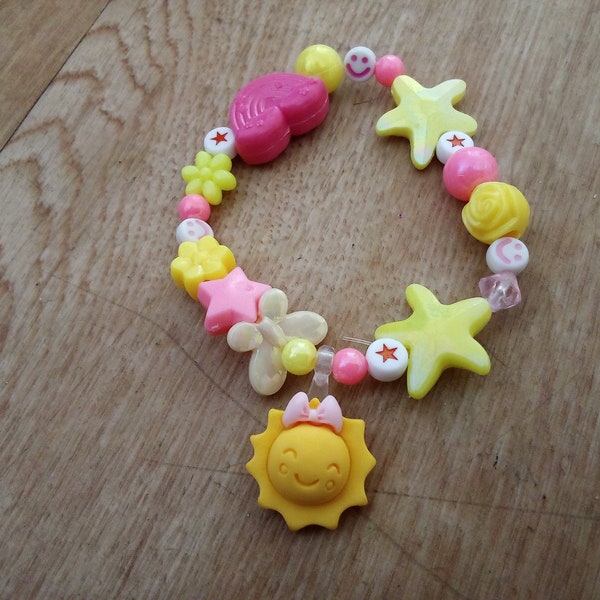 Pink and Yellow Bright Sunshine Sun Kidcore Alternative Agere Age Regression Scenecore Decora Fairy Kei Pastel Goth Bracelet