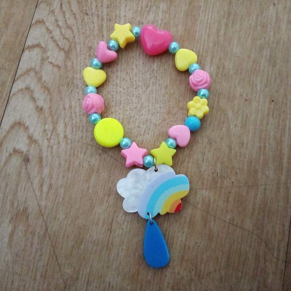 Pastel Rainbow Rain Cloud Dripping Rain Cute Kidcore Kandi Scene Raver Scenecore Emo Bracelet