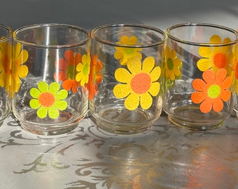 Vintage 70’s Flower Power Juice Glasses-Libby Stickers