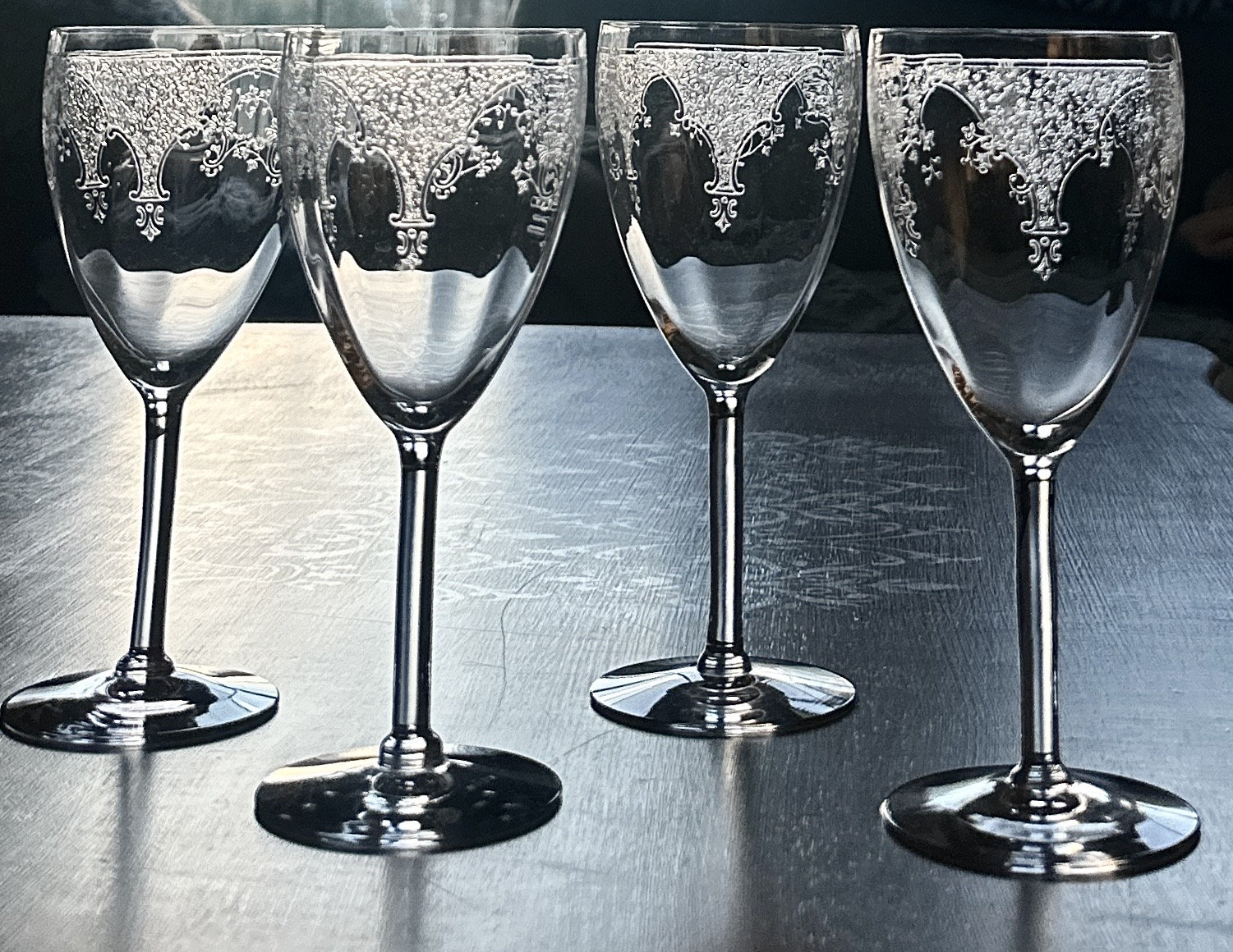 Set of Six Fostoria Crystal Wine Glasses with Silver Rim – B Curated