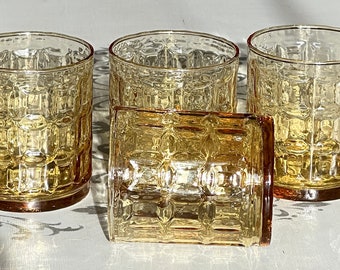 Anchor  Hocking Topaz Old Fashioned Whiskey or Cocktail  Glasses-Vintage Barware-Rocks Glasses