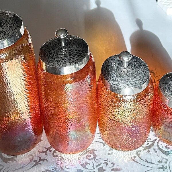 Vintage Marigold Carnival Glass Canister Jars-Kitchen Canister Set-Kitchen Glass Storage Jars