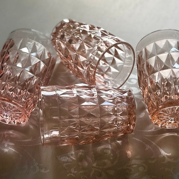 Depression Glass Pink Tumbler Glasses-Jeannette Windsor Pink Large Tumblers