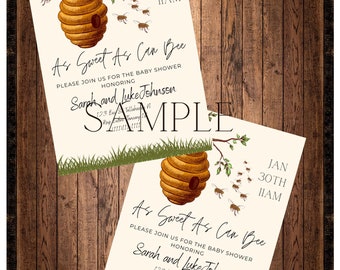 Bumble Bee Rustic Baby Shower Invitation - Party - Gender Reveal - Invitations -Party Supplies