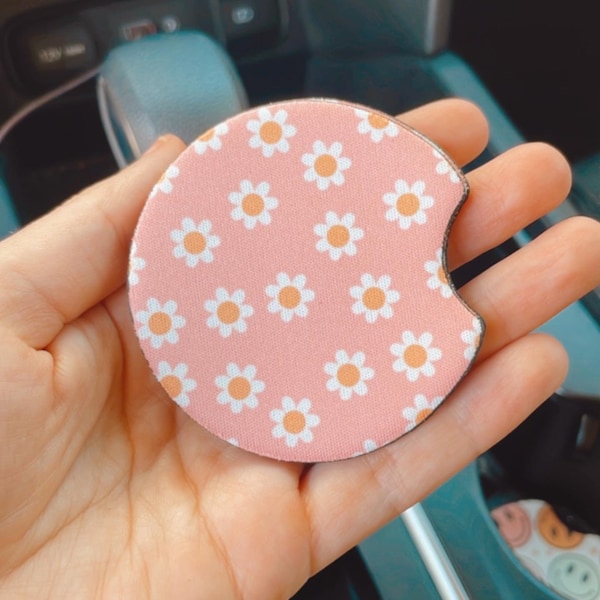 Posavasos para coche con margaritas, accesorios florales rosas para coche