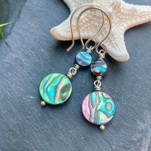 Abalone Shell Earrings, Sterling Silver Earrings, Boho Earrings, Beach Earrings, Natural Jewelry, Natural Blue-Green Abalone Shells