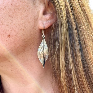 Silver Leaf Earrings, Long Leaf Earrings, Rustic Leaf Earrings, Botanical Jewelry, Drop Statement Earrings, Boho Earrings, Nature Jewelry