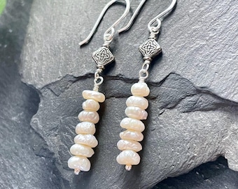Sterling Silver Freshwater Pearl Drop Earrings: Boho Dangles