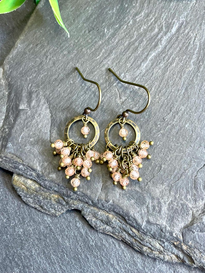 Bronze Reng Antique Bronze Cluster Earrings, Champagne Zircon Dangle Earrings, Boho ...