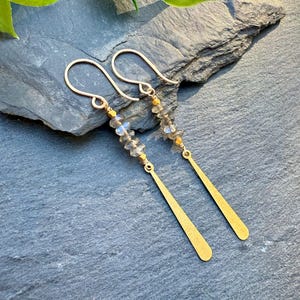 Long Labradorite Earrings, 14k Gold Filled, Brass Boho Earrings, Labradorite Jewelry, Natural Flash Labradorite Earrings, Gemstone Jewelry