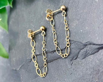 14K Gold Filled Chain Stud Earrings: Minimalist Dangle