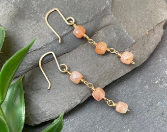 Natural Sunstone Earrings, 14k Gold Fill, Dainty Earrings, Gemstone Earrings, Sunstone Jewelry, Healing, Dangle Earrings, Gifts for her