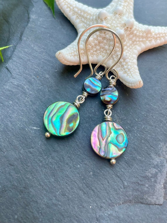 Orecchini pendenti in argento sterling con conchiglia di abalone: gioielli boho fatti a mano - Italia