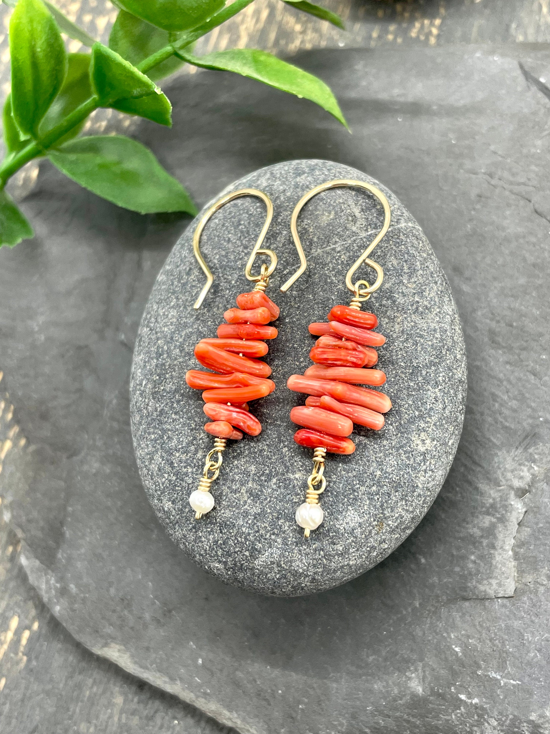 Real coral best sale earrings