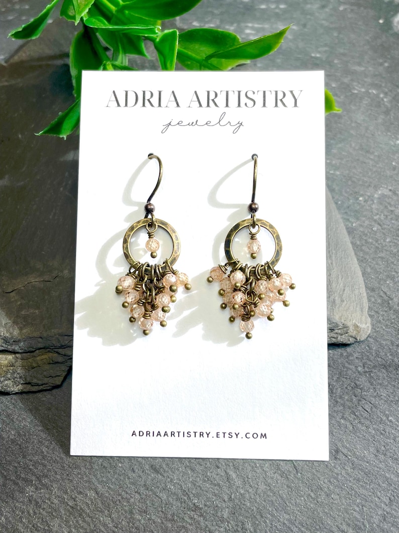 Bronze Reng Antique Bronze Cluster Earrings, Champagne Zircon Dangle Earrings, Boho ...
