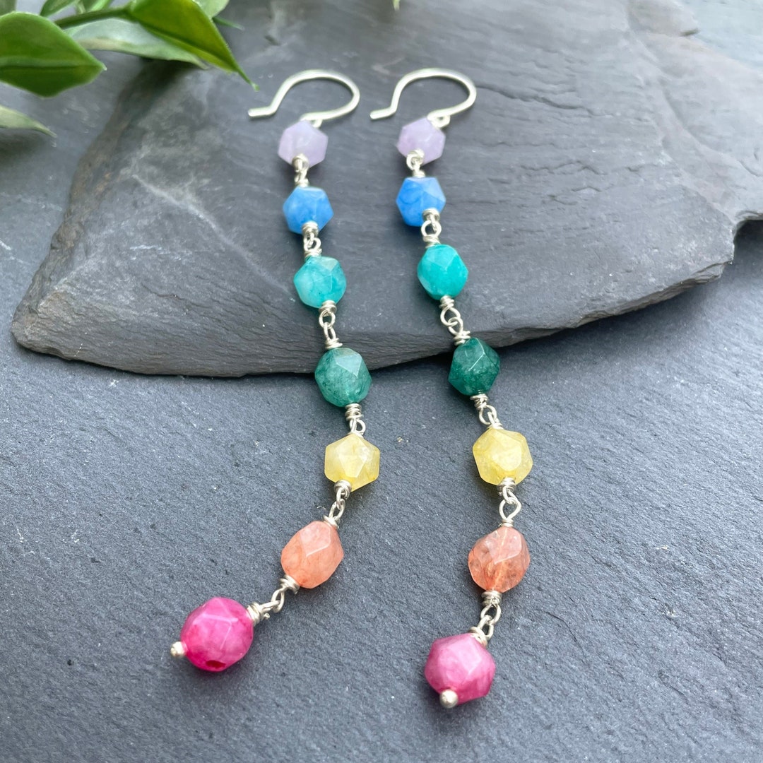 UNICRAFTAL 2 Stili Di Orecchini Lunghi Pendenti A Cerchio Con Perline Chakra E Cristalli - Gioielli Da Donna In Acciaio E Lega - 4