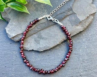 Garnet Gemstone Bracelet, 925 Sterling Silver Bracelet, Red Garnet Bracelet, Stacking Bracelet, Minimalist Bracelet, Bracelet for Women