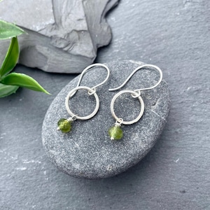 Jade Drop Earrings, Sterling Silver, Small Jade Earrings, Jade Gemstone Jewelry, Minimalist Jade Jewelry, Green Everyday Earrings
