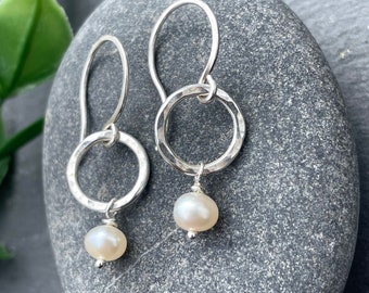 Small Pearl Drop Earrings, 925 Sterling Silver, Freshwater Pearl Earrings, Pearl Drop Earrings, Dainty Pearl Earrings, Simple Pearl Earrings