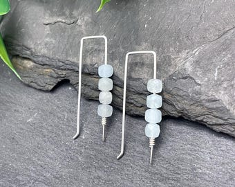 Aquamarine Threader Earrings: Sterling Silver, March Birthstone