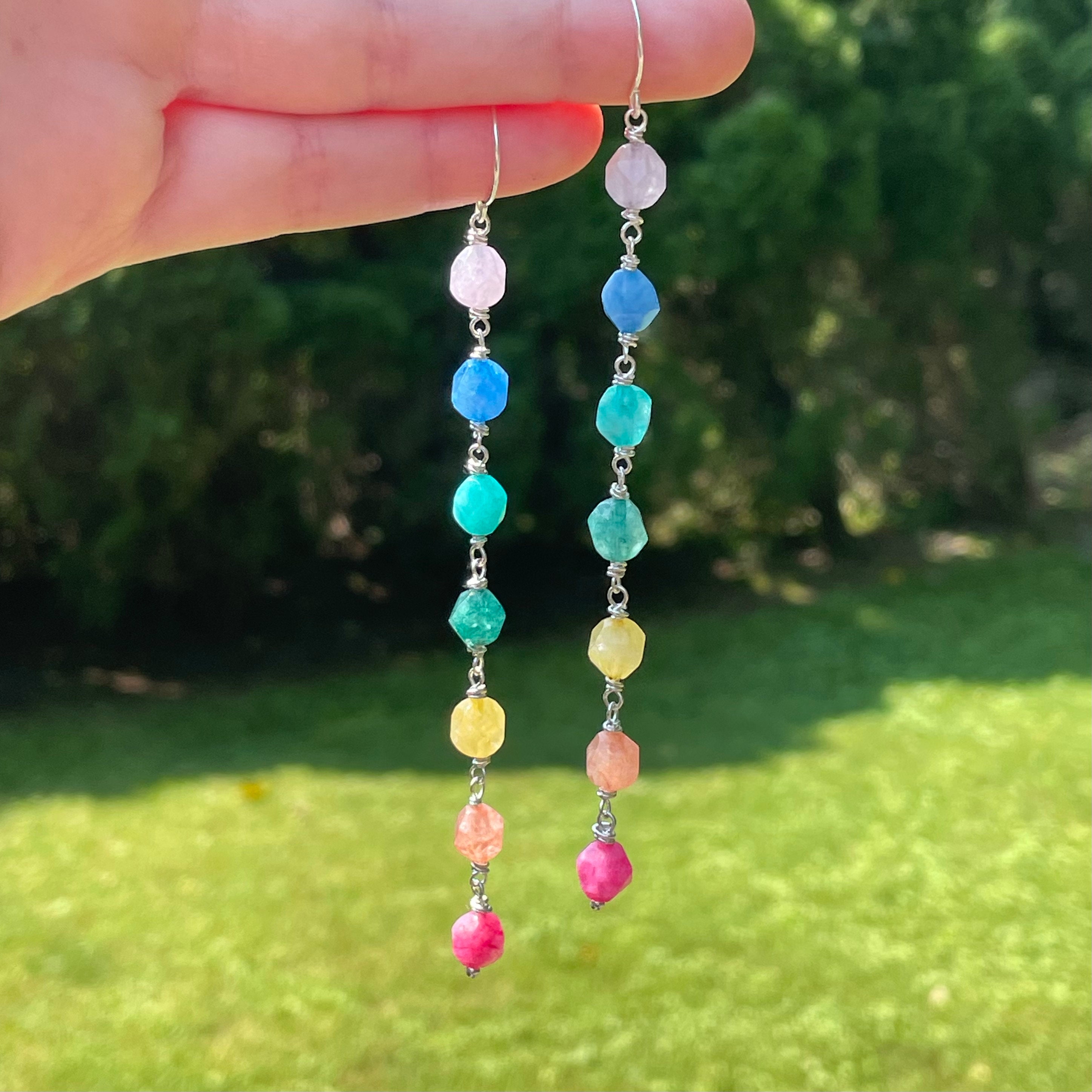 UNICRAFTAL Orecchini Lunghi Chakra A Goccia – 7 Stili, In Acciaio Inox Con Perline Di Cristallo Naturale – Gioielli Etnici Da Sposa E Guarigione
