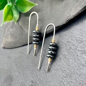 COSTOM ORDER - Hematite Sterling Silver Threader Earrings: Boho Dangle Gemstone