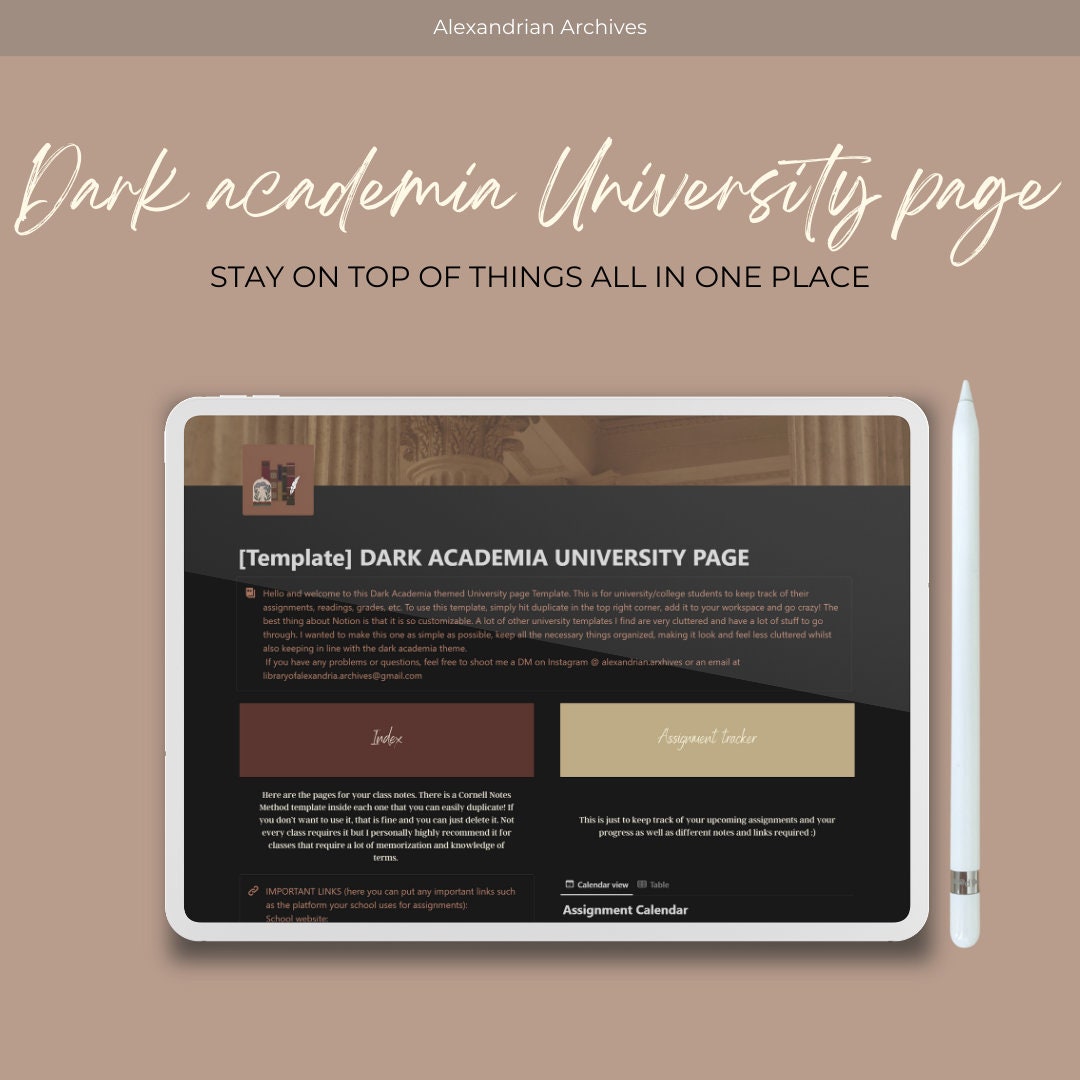 Notion Dark Academia Uni/college Hub Student Planner - Etsy