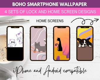 Cute cat wallpaper, Android phone wallpaper digital download, phone background, aesthetic phone wallpaper, boho iphone wallpaper