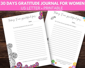 Gratitude journal printable, journal for women, doodle journal, digital download, instant download pdf