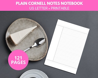 Plain cornell notes printable, cornell notes notebook, cornell notes template, cornell notes method paper pages, notes taking templates