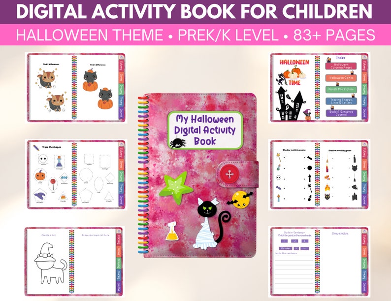 Digital activity book for kids, halloween kids activity, activity book kids below 6 years, preschool binder pdf, kids activities book, iPad image 1