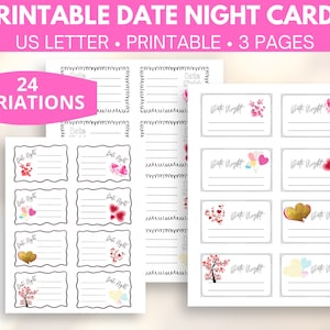 Tarjetas de cita nocturna en blanco para él y ella, juego imprimible de tarjetas de cita nocturna, tarjetas de idea de cita nocturna en blanco