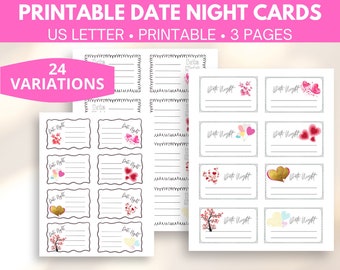 Blank Date Night Cards for Him and Her, Date Night Cards Printable Set, Date Night Idea Cards Blank