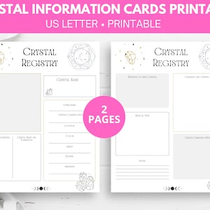 Crystal information cards, crystal reference chart, book of shadows pages, crystal printable, witchcraft supplies, grimoire pages, downloads