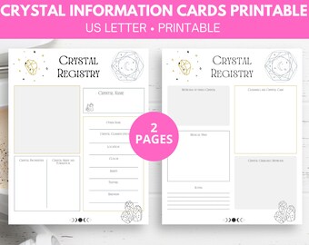 Crystal information cards, crystal reference chart, book of shadows pages, crystal printable, witchcraft supplies, grimoire pages, downloads