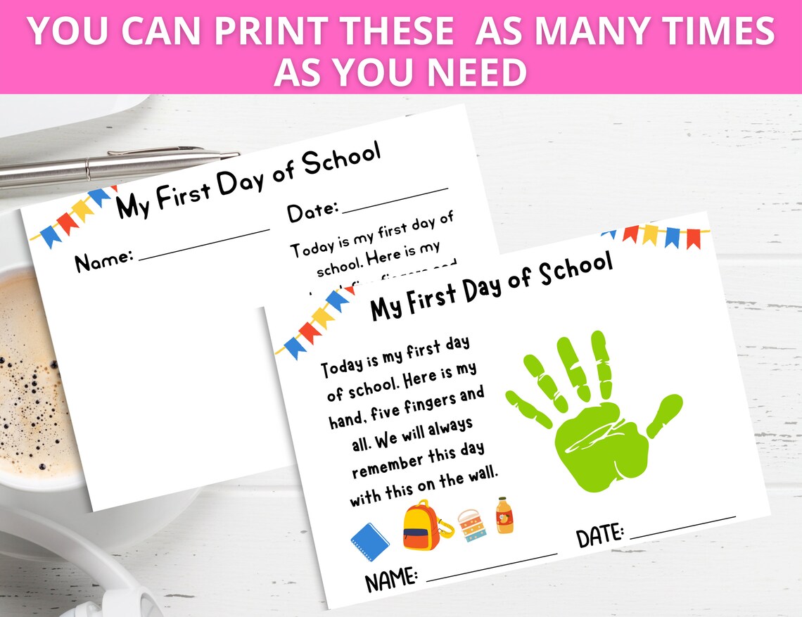First Day of School Handprint Art, First Day of School Printable, First ...