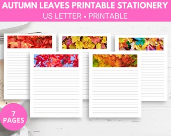 Printable autumn stationery, autumn notepad, printable notes page, autumn printable planner, autumn paper pack, us letter printable