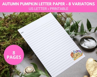 Autumn letter paper, printable letter paper, floral stationery paper, printable autumn stationery, pumpkin stationery, letter writing pad