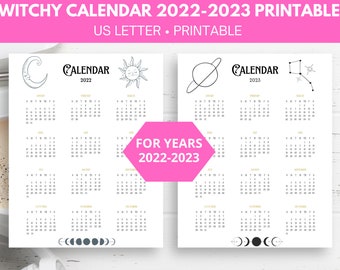 Witchy calendar 2023, witch calendar, witch calendar planner, calendar planner printable, calendar printable 2022-2023, calendar printable