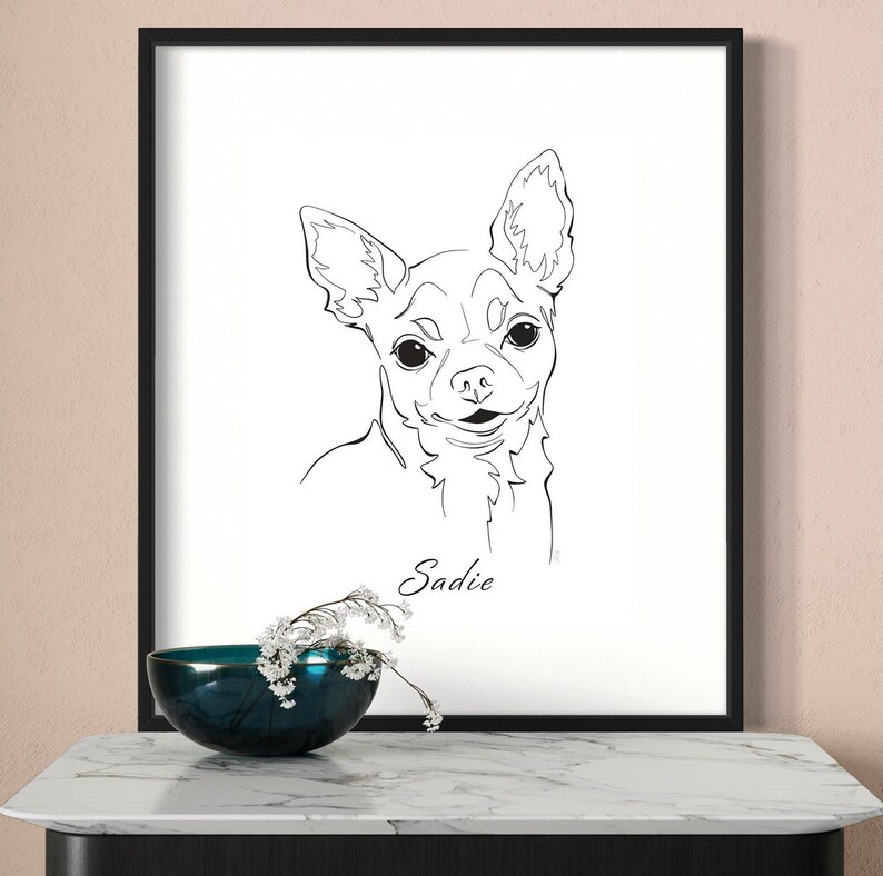 Chihuahua Dog Breed Line Drawing Fine Art Print, Customizable Name Etsy