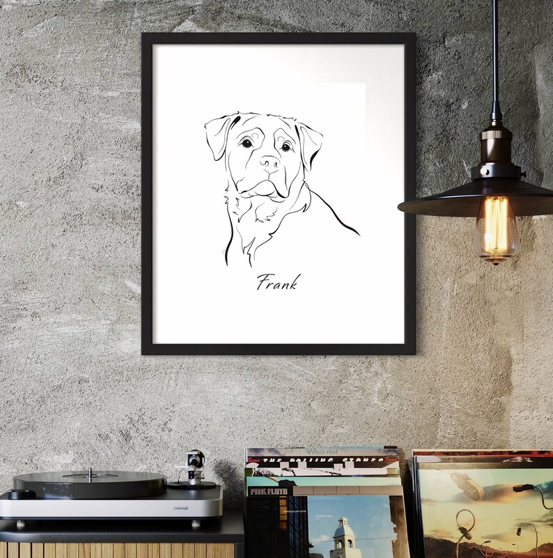 Rottweiler Dog Breed Line Drawing Fine Art Print, Customizable Name Etsy
