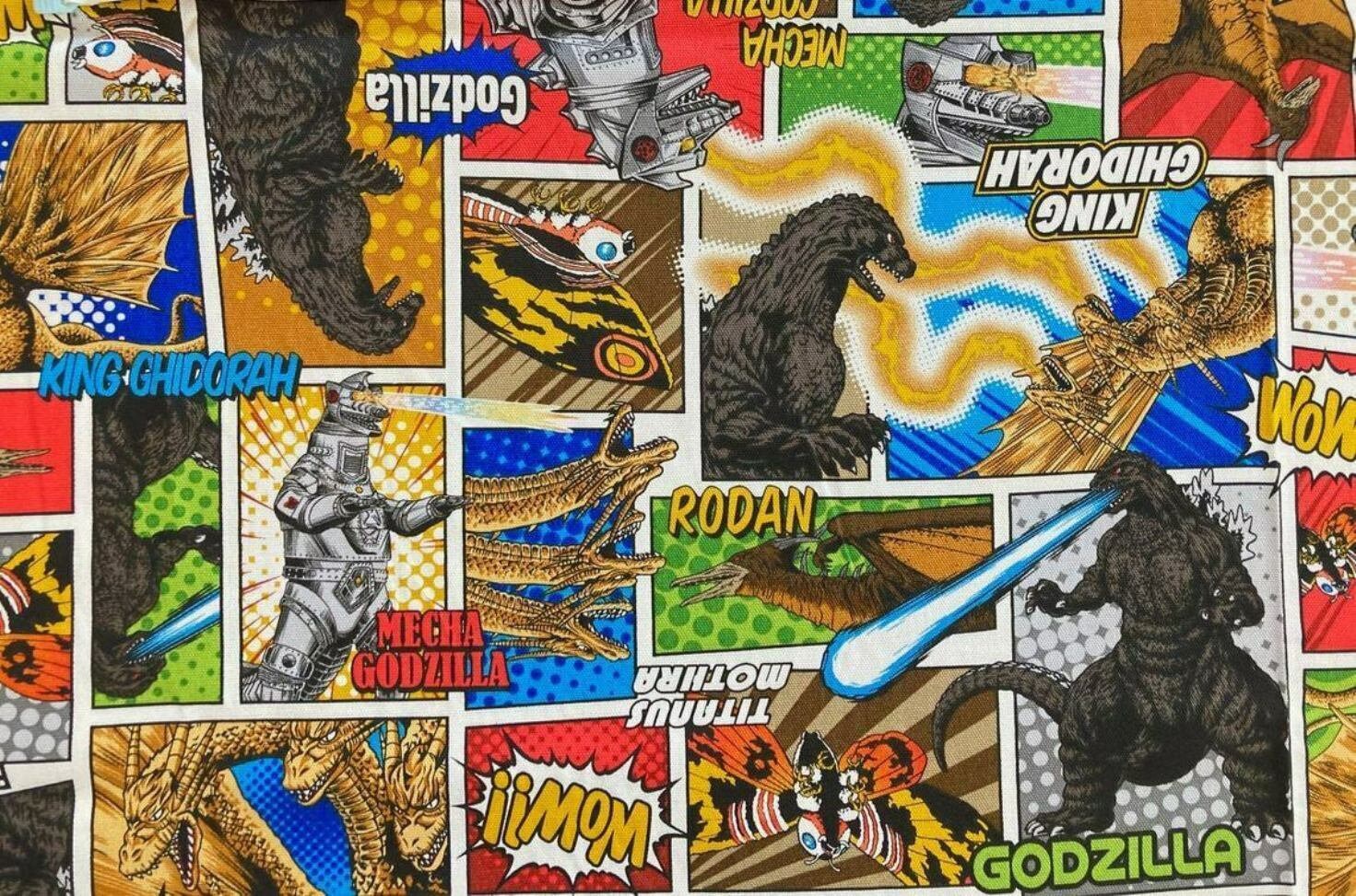 Godzilla Fabric Godzilla Scary Printed Handmade Designer Printed Cotton