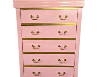 Lovely Pink Tallboy Dresser, Bedroom Furniture, Pink Dresser, Closet Storage Cabinet, Baby Furniture, Sheshed Furniture, Antique Furniture,