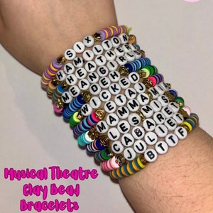 Musical Theatre Clay Bead Bracelets - Theatre Gifts, Musicals, Personalised Bracelets - Six, Heathers, Wicked, Hamilton, Mean Girls, Les Mis